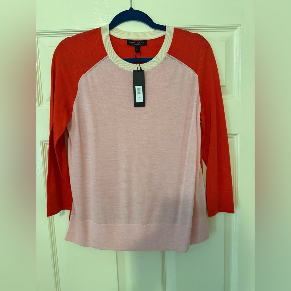 Banana Republic Red and Pink Colorblock Top